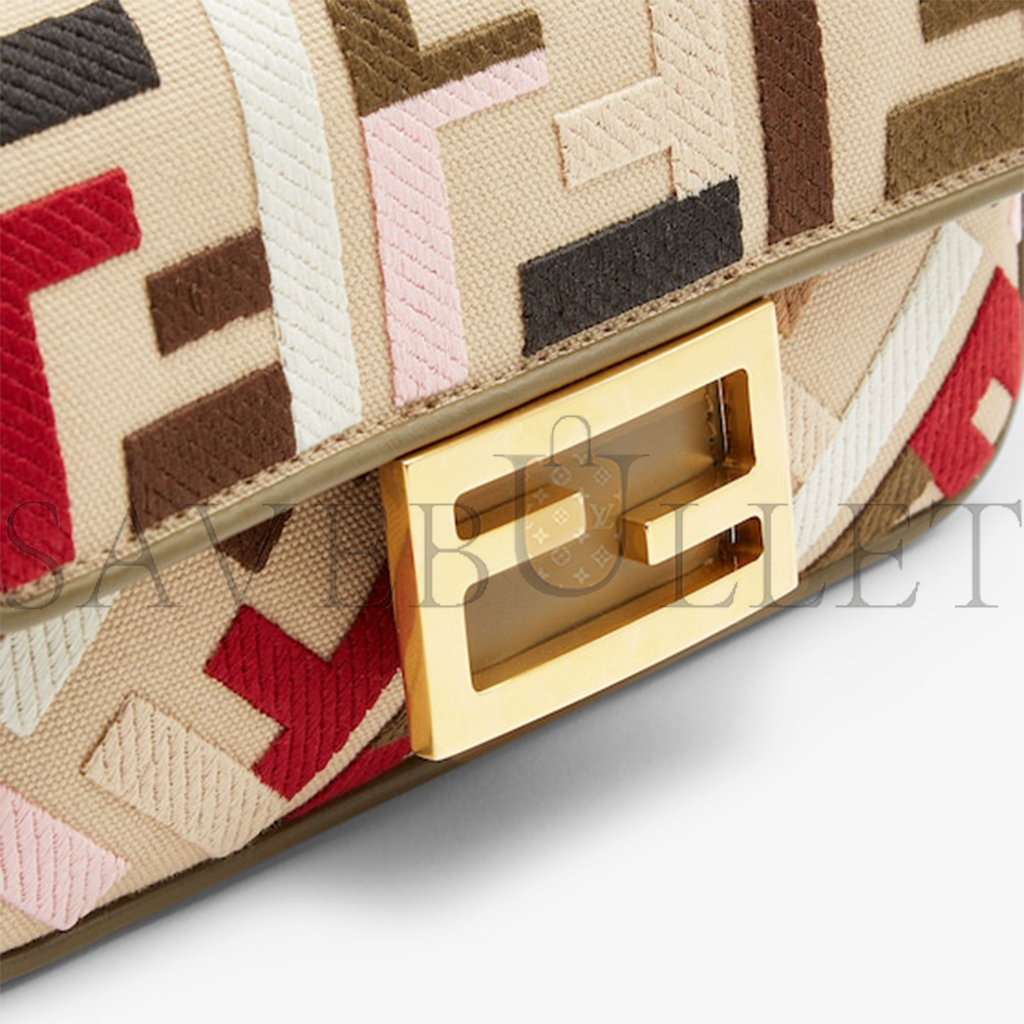 FENDI BAGUETTE MINI CANVAS BAG WITH MULTICOLOR FF EMBROIDERY 8BS017ANH4F1Q6O (20*13*5cm) FENDI BAGUETTE MINI CANVAS BAG WITH MULTICOLOR FF EMBROIDERY 8BS017ANH4F1Q6O (20*13*5cm)